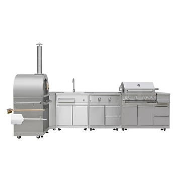 Wellis Coyote 6 részes kerti konyha (pizzasütő, sarokszekrény, mosogató, BBQ szekrény, BBQ sütő, gáztűzhely)