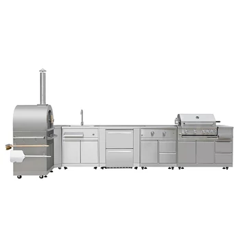Wellis Coyote 7 részes kerti konyha (pizzasütő, sarokszekrény, mosogató, hűtőgép szekrénnyel, BBQ szekrény, BBQ sütő, gáztűzhely)