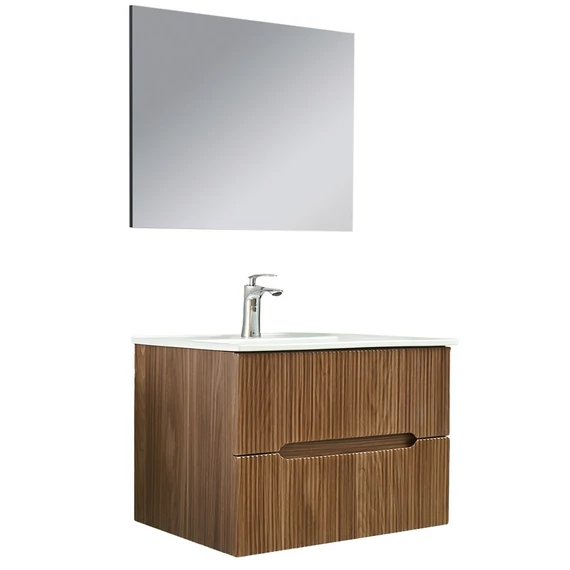 Trent Fürdőszobabútor 80 cm kerámia mosdóval (2 fiókos) tükörrel 60x80 cm sunset tölgy