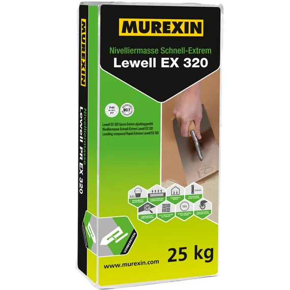 MUREXIN Lewell Ex 320 Gyors-Extrém Aljzatkiegyenlítő, 25 kg (Toplevel Extra 320 R)