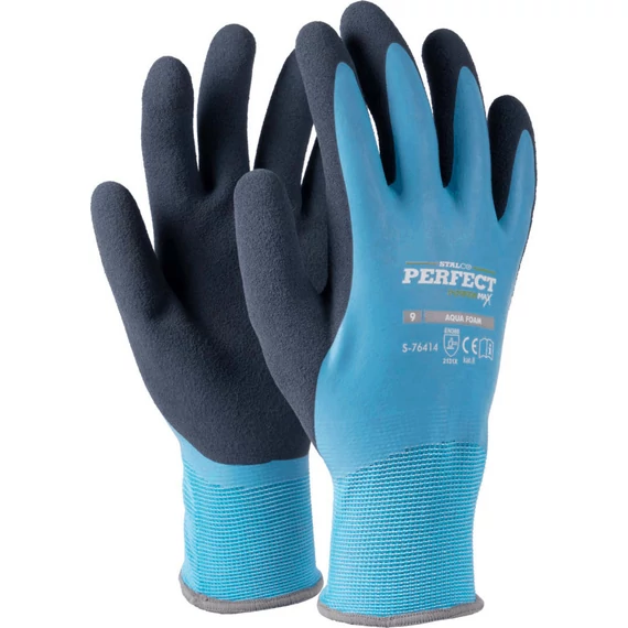 Munkavédelmi kesztyű, nylon, vízálló, 9-es méret, AQUA FOAM, STALCO PERFECT POWERMAX