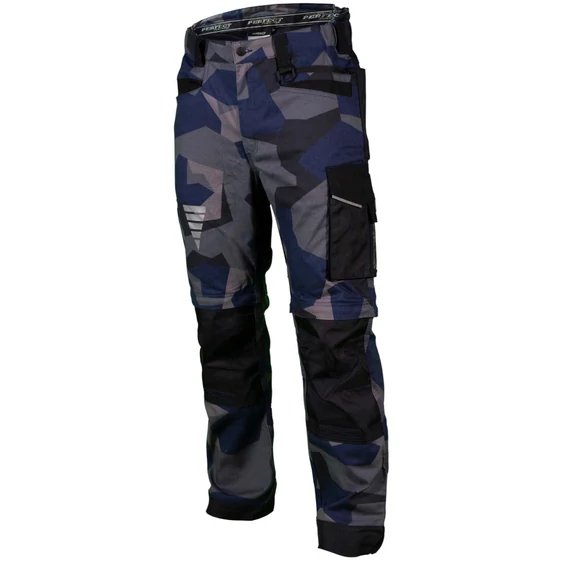 Munkavédelmi derekas nadrág, levehető szárral, sötétkék terepmintás, 2XL, MORO X, STALCO PERF.POWERM