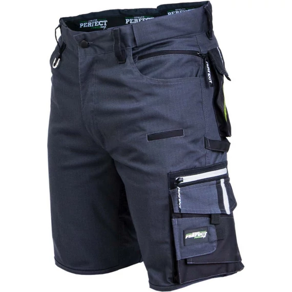 Munkavédelmi rövidnadrág, sötétszürke/fekete, 3XL-60, PROFESSIONAL FLEX LINE, STALCO PERFECT POWERMA