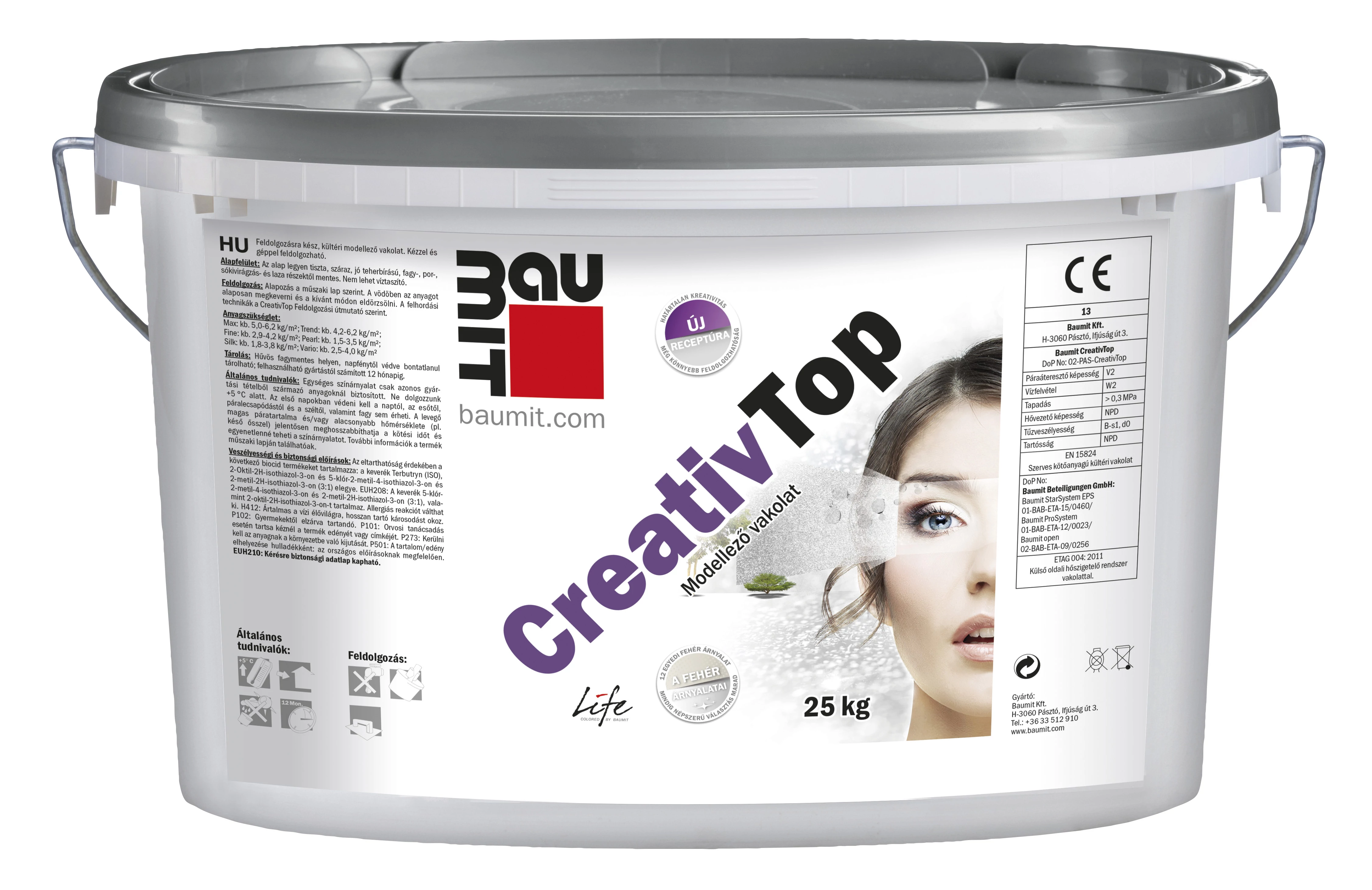 Baumit CreativTop Vario 1,5 mm modellező vékonyvakolat - 25 kg - fehér színcsoport