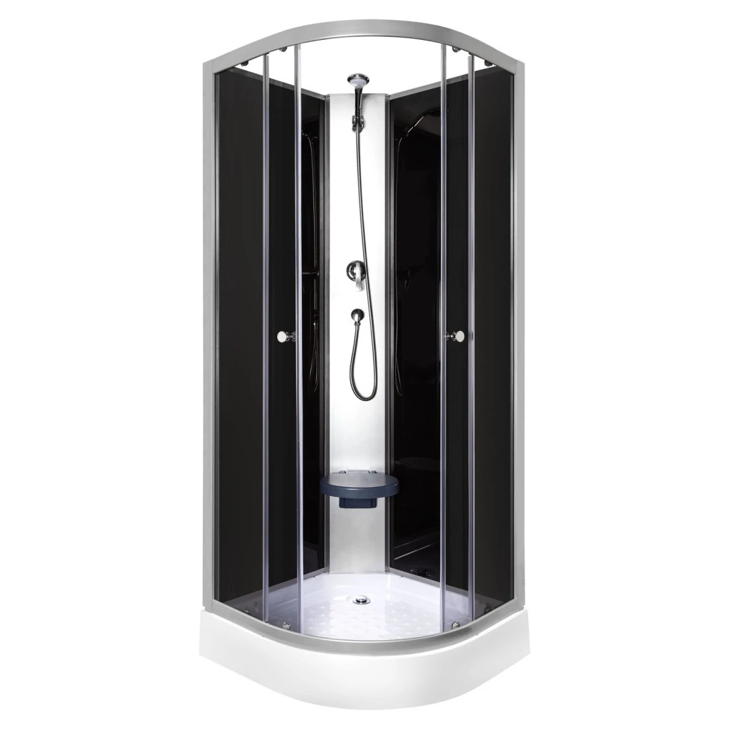 Evora Black 90 hátfalas zuhanykabin zuhanytálcával, 90x90x205 cm