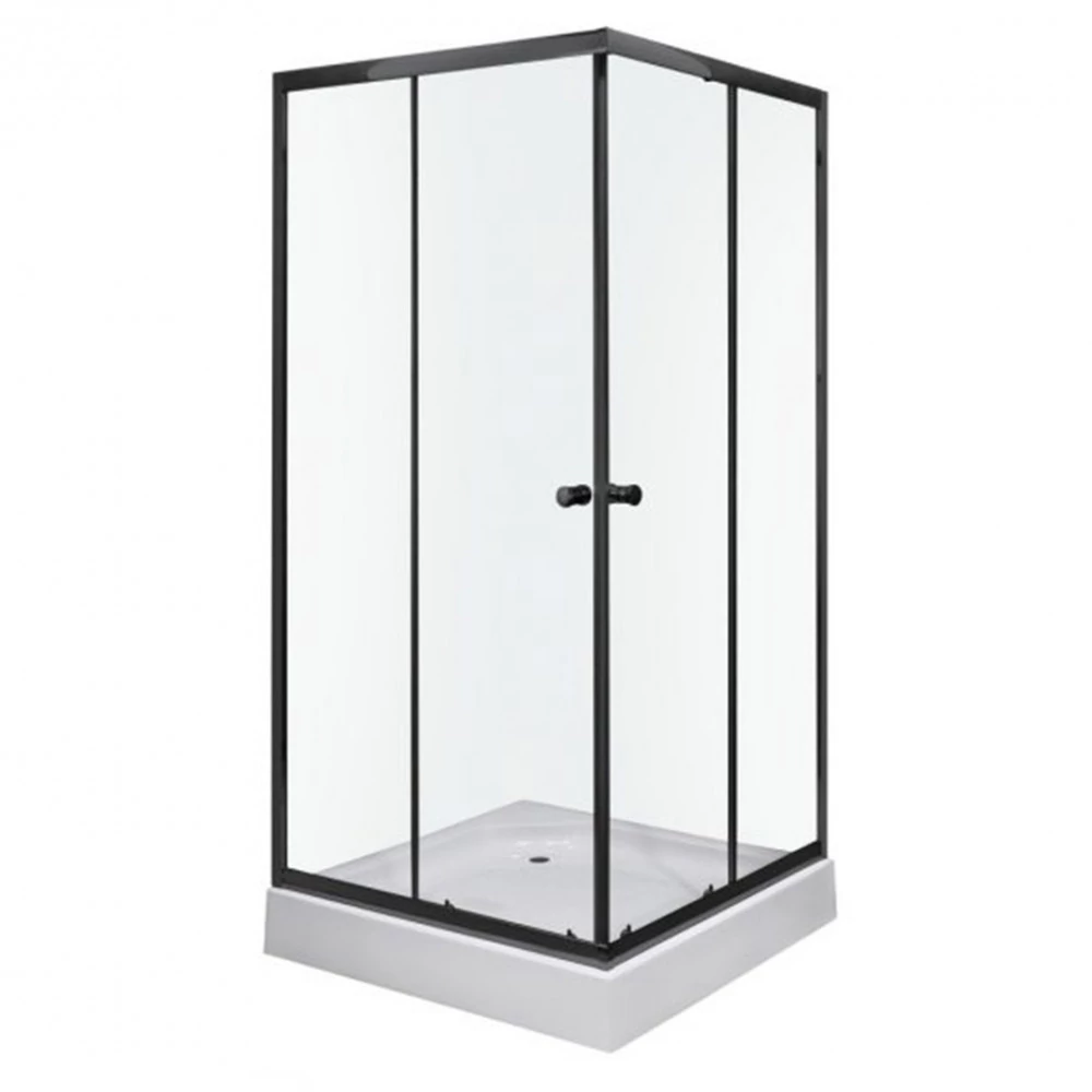 Olga SQ black szögletes zuhanykabin tálcával 80x80x196cm - fekete profil, víztiszta üveg