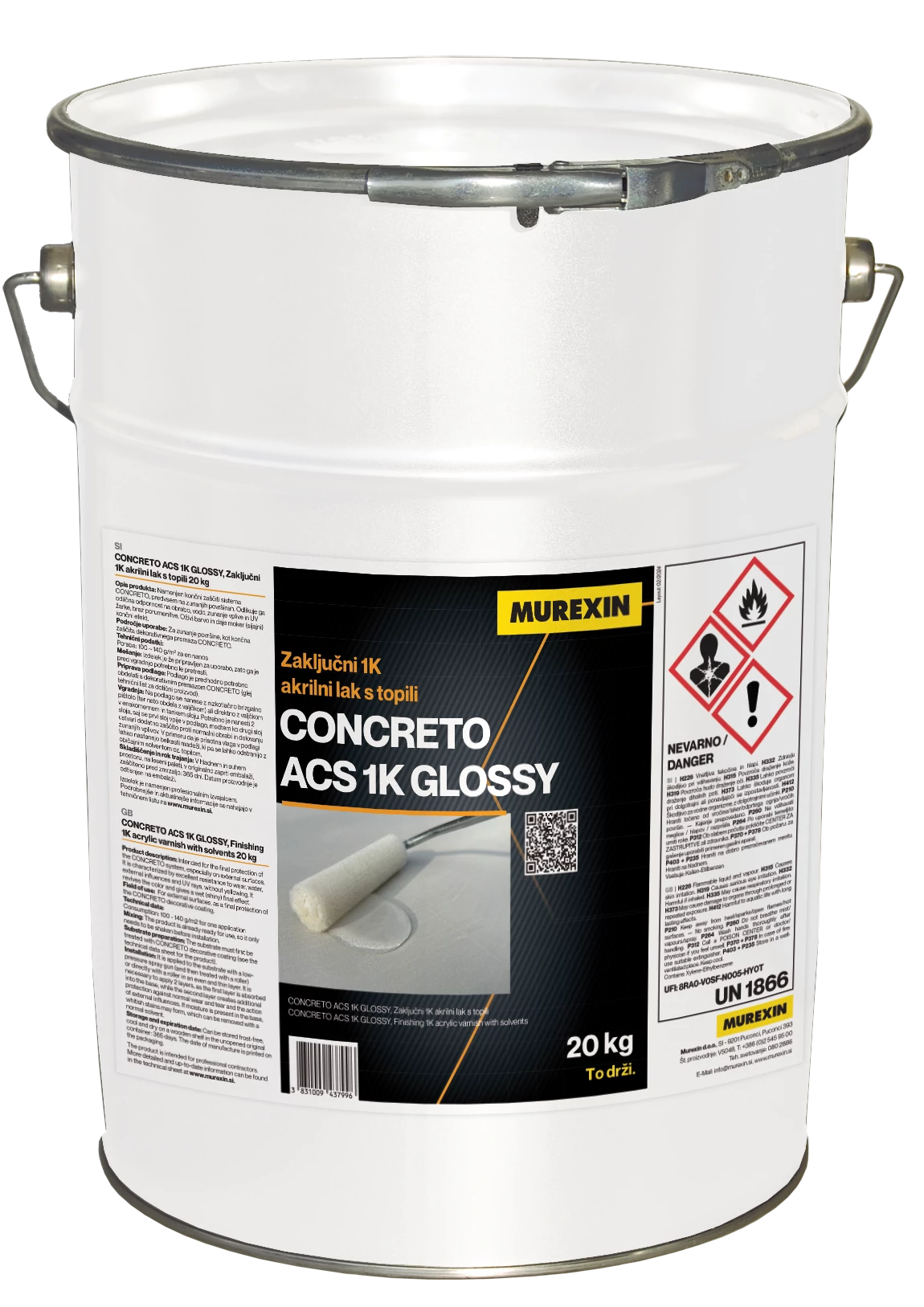 MUREXIN Concreto Acs 1K Oldószeres Akril Fedőlakk, Fényes, 20 kg