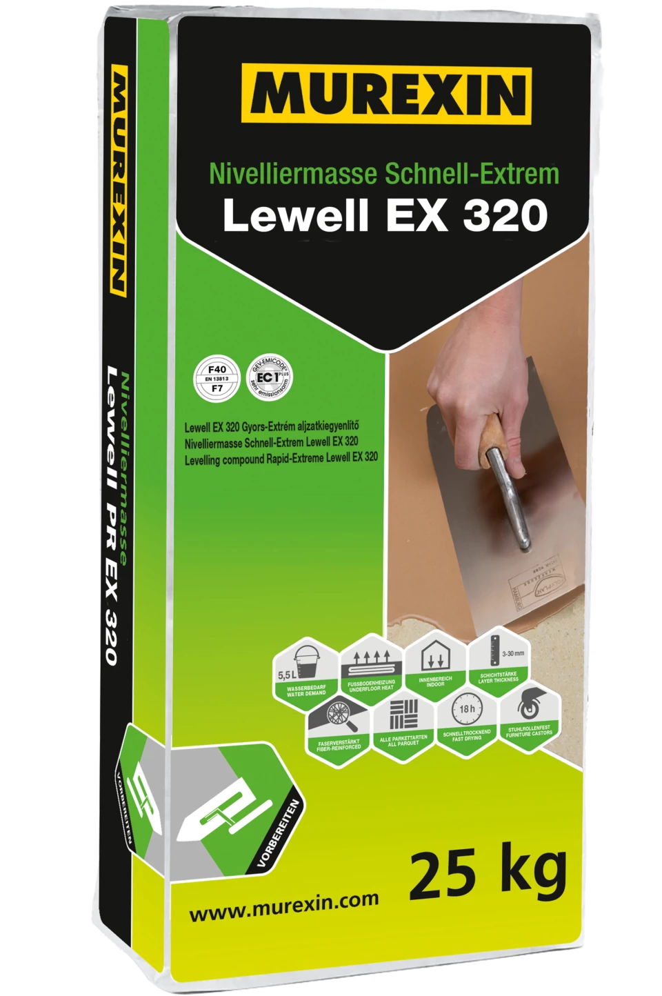 MUREXIN Lewell Ex 320 Gyors-Extrém Aljzatkiegyenlítő, 25 kg (Toplevel Extra 320 R)