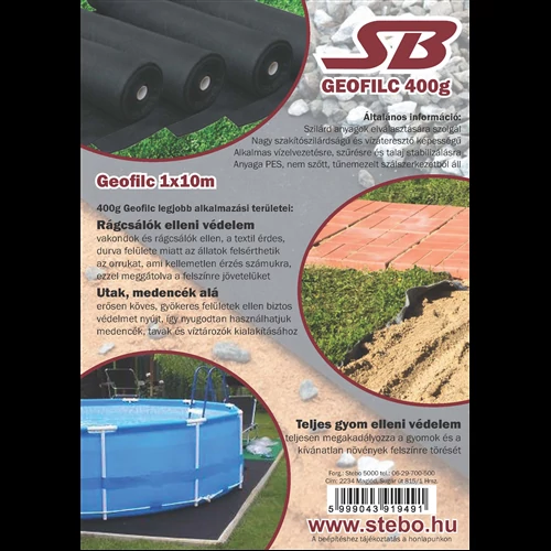 Geotextil/geofilc 400 g/m2 1m x 10m fehér (10m2)